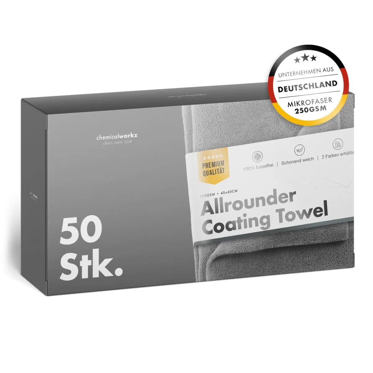 Chemicalworkz® Allrounder Coating Towel 250gsm Grijs 50 stuks - De Detailshop