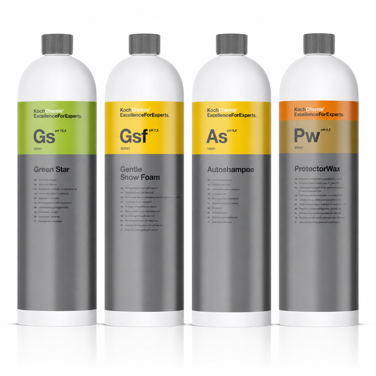 Koch Chemie PowerWash Set met Green Star, Gentle Snow Foam, Autoshampoo en ProtectorWax 4 x 1 liter