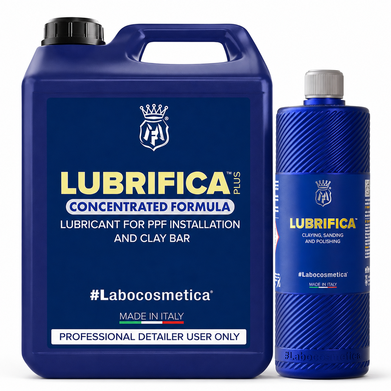 Labocosmetica LUBRIFICA clay lubricant in 500 ml und 4,5L verpakking