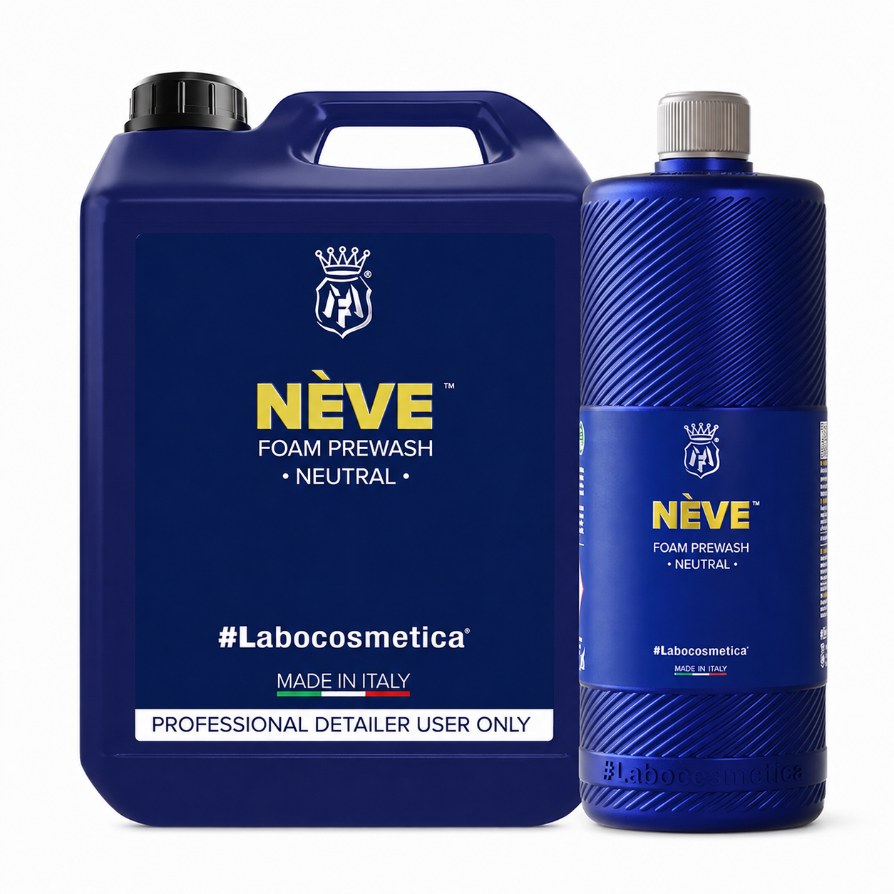 Labocosmetica NÈVE pH-neutrale snow foam in 1L und 4,5L verpakking