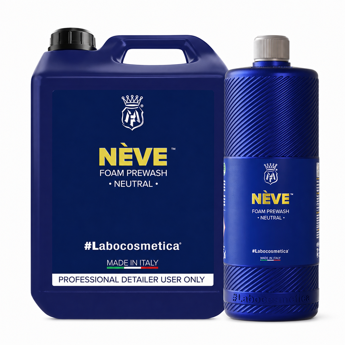 Labocosmetica NÈVE pH-neutrale snow foam in 1L und 4,5L verpakking