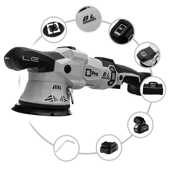 Liquid Elements A4500 Pro accu polijstmachine met kenmerken, accu's en accessoires