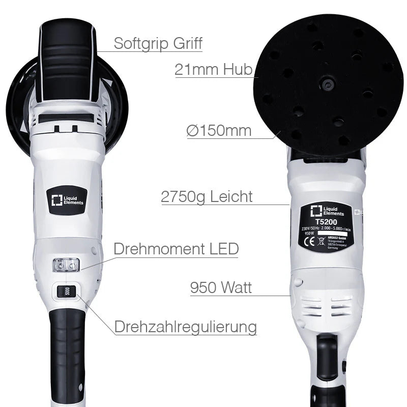 Liquid Elements T5200 met 150mm backingplate en ergonomisch design