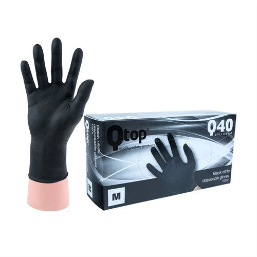 Qtop Q40 Zwarte Nitrile Handschoenen – poedervrije en latexvrije nitril handschoenen voor professioneel gebruik.