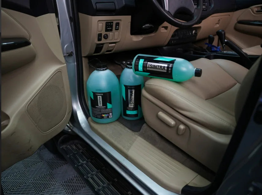 Vonixx interieurreinigers naast een auto-interieur